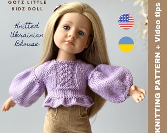 KNITTING PATTERN Gotz Little Kidz sweater, Ruby Red Fashion Friends, 14 - 14.5 inch / 34 - 37 cm dolls PDF in English and Ukrainian