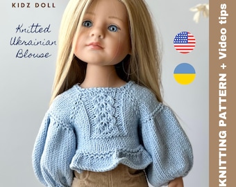 Knitted Ukrainian Blouse for Gotz Little Kidz Doll - Knitting Pattern + Video Tips (PDF Download