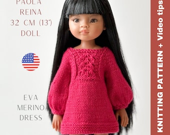 Puppenkleid Strickanleitung: Paola Reina, Ruby Red, Little Darling (PDF) in englischer Sprache