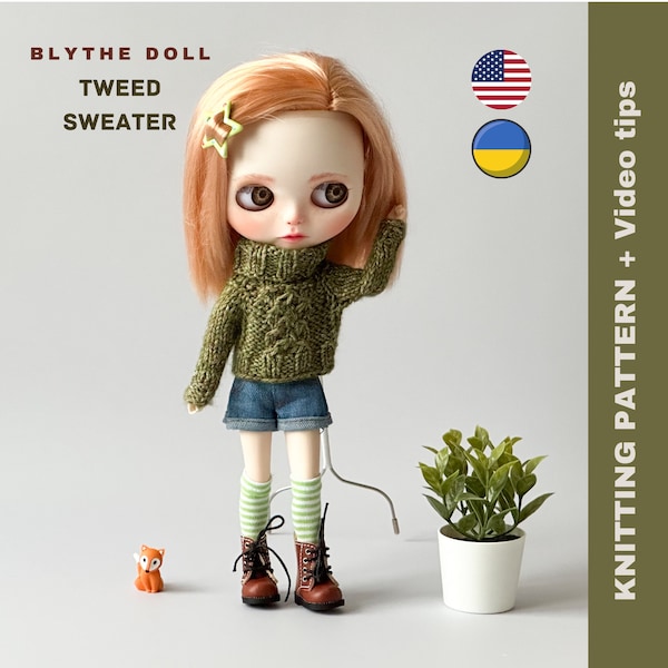 Blythe  KNITTING PATTERN PDF Tweed Sweater / jumper 30 cm 12 inch Doll, Rainbow high, Holala, Pullip, Waldorf doll, Teddy bear clothes