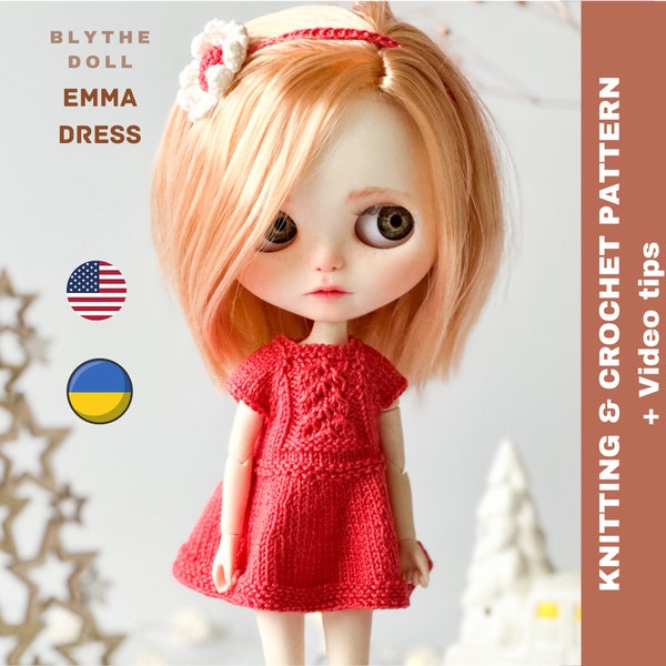 KNITTING PATTERN PDF Dress for Blythe 12 Inch, Rainbow high, Holala, Pullip, Waldorf, Miniature clothes for small doll, Teddy bear