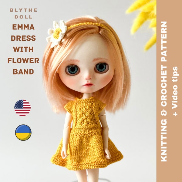 KNITTING PATTERN PDF for Blythe 12 Inch, Holala, Pullip, Waldorf, Rainbow high Dress, Miniature clothes for small doll, Teddy bear