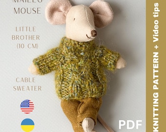 Maileg Little Brother Mouse Cable Sweater Knitting Pattern: Little Brother Clothes  | PDF Download | EN & UA