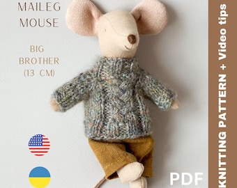 Knitting Pattern Maileg  Mouse Big Brother Cable Sweater  | PDF Download | EN & UA