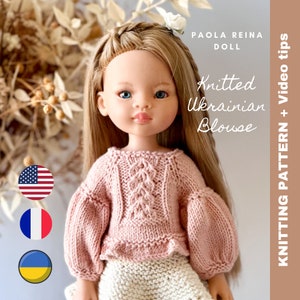 KNIT PATTERN PDF blouse Paola Reina 32-34 cm, Ruby Red Siblies, Boneka, Tilda, 12" 13" doll, Teddy bear jersey / jumper / cardigan / clothes