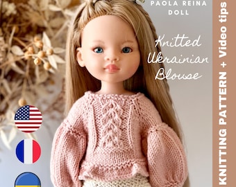 MODÈLE DE TRICOT PDF blouse Paola Reina 32-34 cm, Ruby Red Siblies, Boneka, Tilda, poupée 30,5 cm 13 po., Jersey ours en peluche / pull / cardigan / vêtements