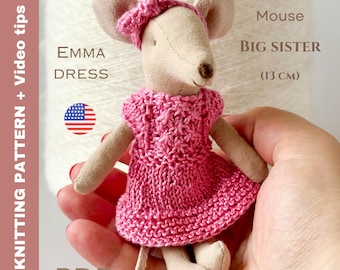 Knitting Pattern: Maileg Big Sister Mouse Dress + Crochet Headband | PDF Download | EN