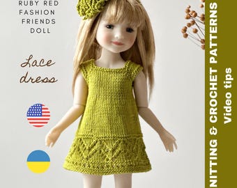 Doll Dress Knitting Pattern: Lace Design for Ruby Red Fashion Friends (PDF) EN/UA
