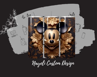 20 oz Mickey Mouse Gold And Black Design Tumbler With Straw