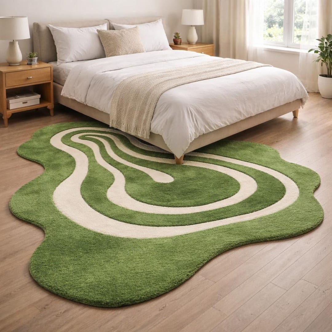 Hand Tufted Abstract Green Rug | Modern Organic Shape Area Rug - Etsy