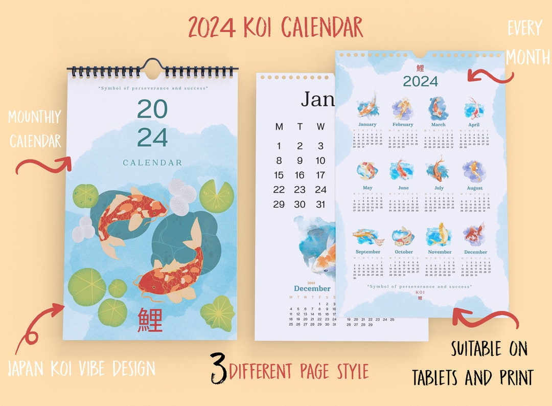 Koi Calendar 2024 Calendar 2024 Koi Calendar Fish Calendar Japan Style