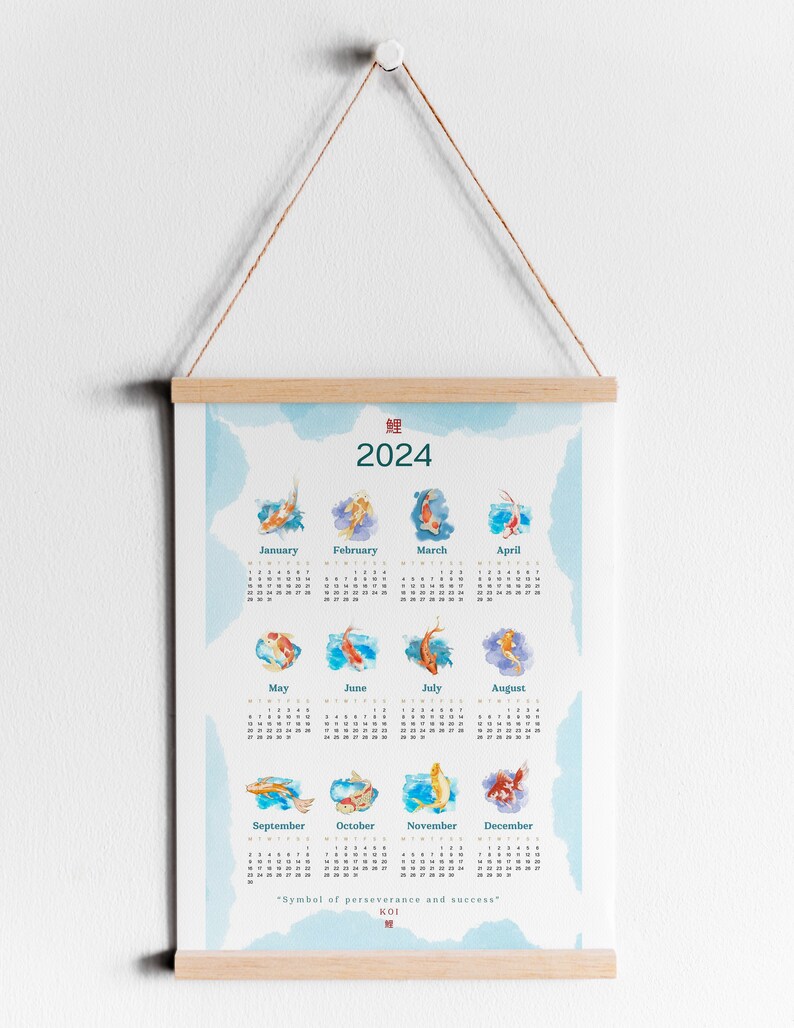 Koi Calendar 2024 Calendar 2024 Koi Calendar Fish Calendar Japan Style