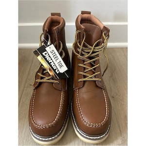 Vtg Sears DieHard SureTrack 6" Steel Toe Moc Toe Leather Work Boots Brown NWOB