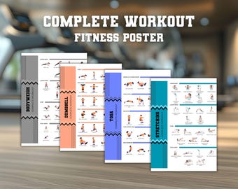 Póster de ejercicios de yoga para una rutina completa, póster de ejercicios con mancuernas, póster de ejercicios de estiramiento con peso corporal, ejercicio para un entrenamiento de cuerpo completo