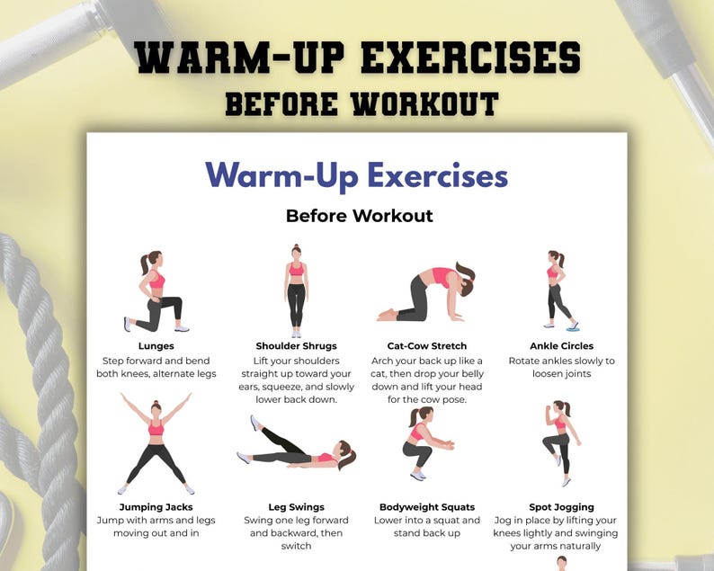 Warm-up Exercises Before Workout Chart, Home Workout Printable, Fitness ...