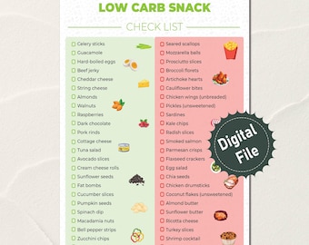 Low Carb Snack List Printable, Low Carb Food List, Low Carb Tracker, Grocery List, Low Carb Guide, Low Carb Meal Planner, Instant Download