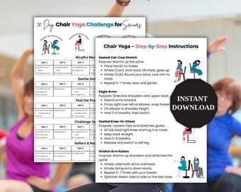 30 Day Chair Yoga Challenge for Seniors, Senior Chair Workout Poster, Chair Workout Challenge, Summer Body Workout, Full Body Exercise Guide