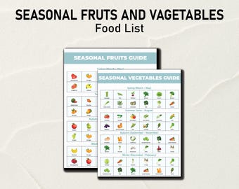 Juego de carteles con guía de frutas y verduras de temporada, póster de cocina, cuadro de productos de temporada, cuadro de verduras, calendario de productos, regalo para amantes de la comida