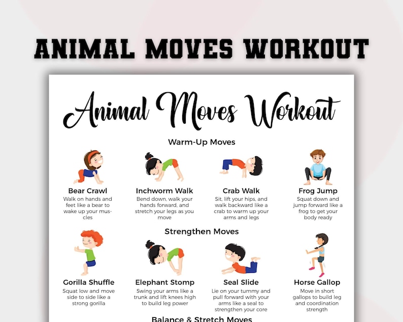Fun Kids Exercise Chart, Animal Moves Exercises, Kids Exercise Chart ...