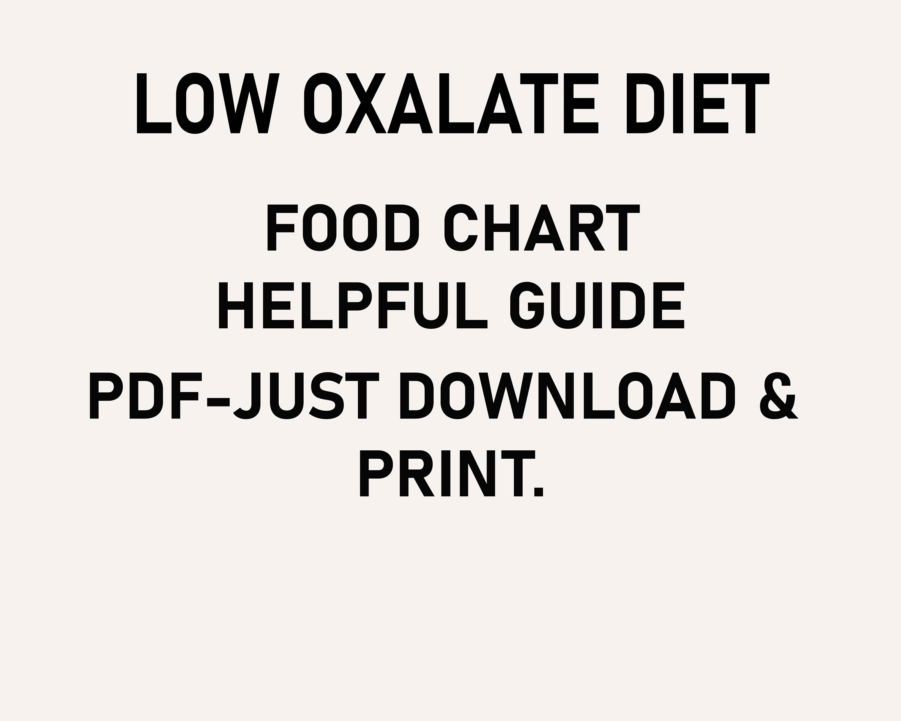 Low Oxalate Food Chart, Kidney Stones Diet Chart, Low Oxalate Diet Plan