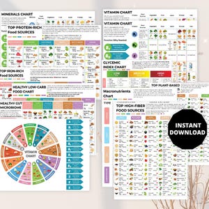 Nutrition Pro Bundle All in One Healthy Eating Reference Guide, Iron Rich Food Chart, Vitamins Mineral Food Chart, Low Carb Food Chart