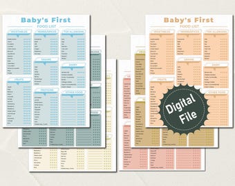 Lista de alimentos para bebés, 150 primeros alimentos imprimibles, guía de planificación de comidas, nutrición infantil dirigida por el bebé, seguimiento de la dieta para mamás primerizas (tamaño A4 y carta de EE. UU.)