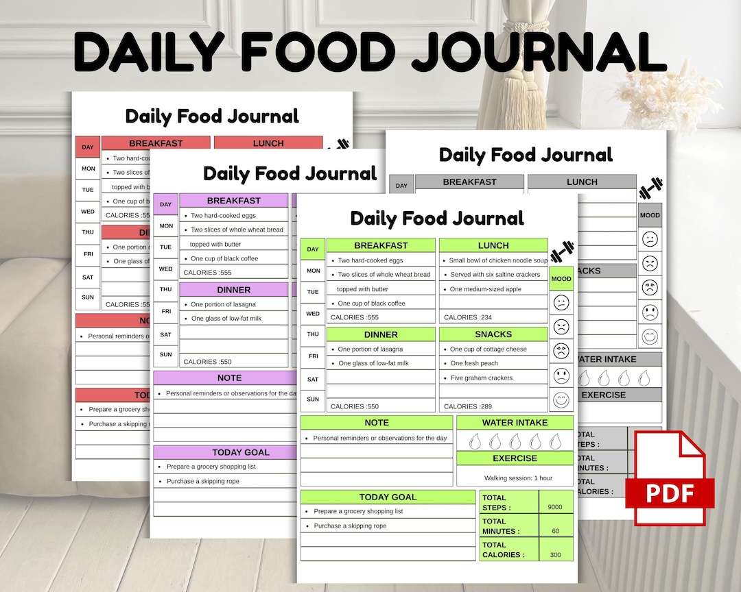 Daily Food Journal & Calorie Tracker, Printable Daily Meal Planner ...