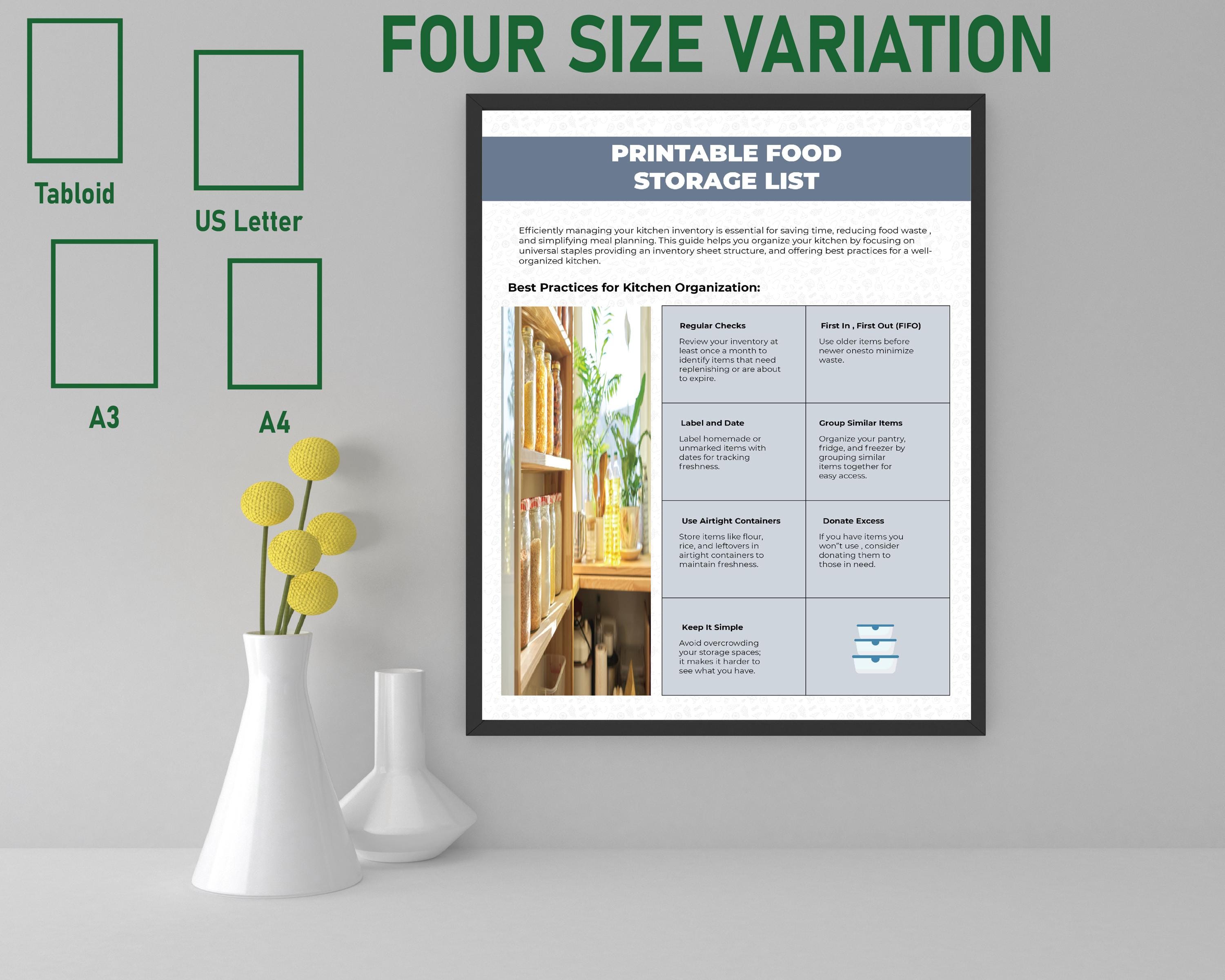 Printable Food Storage List Kitchen Organization Checklist Freeze