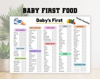 Suivi des aliments pour bébé à imprimer, liste de contrôle des 100 premiers aliments, feuille de rapport pour bébé, planificateur de repas pour bébé, tableau journalier, liste de contrôle des aliments pour bébé à imprimer