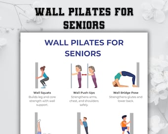 Wall Pilates for Seniors Printable, Senior Exercise Chart, Wall Exercises for Elderly, Easy Daily Exercises PDF, Low Impact Pilates Routine