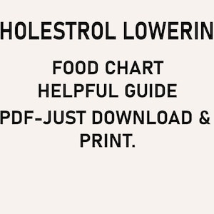 May include: Black and white text on a white background that reads "CHOLESTROL LOWERING FOOD CHART HELPFUL GUIDE PDF-JUST DOWNLOAD & PRINT."
