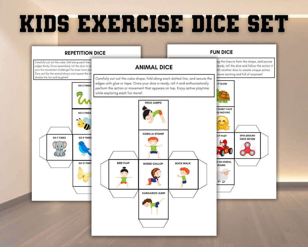 Kids Exercise Dice Set, Printable Movement Game for Kids, Animal Moves ...