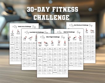 30-Day Fitness Challenge Bundle, Quick Office Workout, Sitting Workout Chart, Chair Exercises Guide, Seated Fitness Exercise For Seniors
