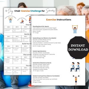 Senior Chair Workout Poster, Chair Stretching Challenge for Seniors, 30 Day Low Impact Seated Exercises, Gentle Seated Workout for Seniors