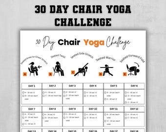 30 Day Chair Yoga Challenge, Chair Exercise Guide, Printable Chair Workout PDF, Quick Office Workout, Sitting Workout, Chair Exercises Guide