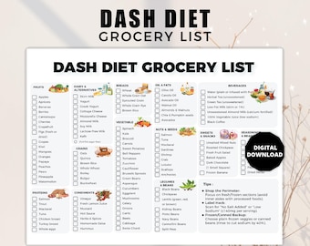 Dash Diet Food List, DASH Diet Grocery List, High Blood Pressure, Low Sodium Grocery List, Hypertension Diet, Heart-Healthy Low Sodium