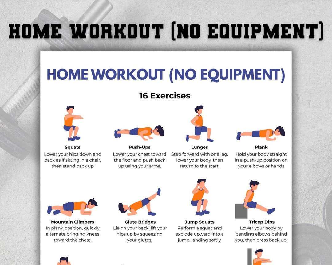 Home Workout Printable, Fitness Exercise Chart for Home Gym Wall Decor ...