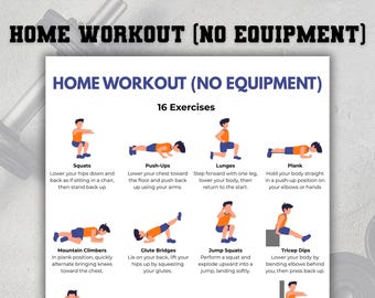 Ejercicios en casa imprimibles, tabla de ejercicios de fitness para decorar la pared del gimnasio, tabla de ejercicios sin equipo, tabla de ejercicios imprimible para mujeres