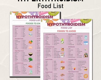 Hypothyroidism Grocery List, Thyroid Health Foods, Hypothyroidism Diet Meal Plan, Weight Loss, Thyroid Healing Foods Diet, Printable PDF