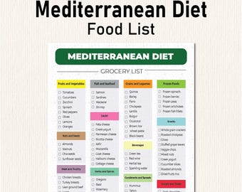 Guide alimentaire du régime méditerranéen, planificateur de régime, liste d'aliments du régime méditerranéen, programme de repas du régime méditerranéen, liste de courses, tableau des aliments santé PDF