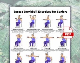 Seated Dumbbell Exercises for Seniors, Low Impact Dumbbell Routine PDF, Home Dumbbell Exercises Exercises Poster, Home Fitness Routine