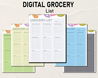 Digital Grocery List, Food Shopping Planner, Kitchen Organization & Storage, Shopping Checklist, Master Grocery List, Grocery Checklist