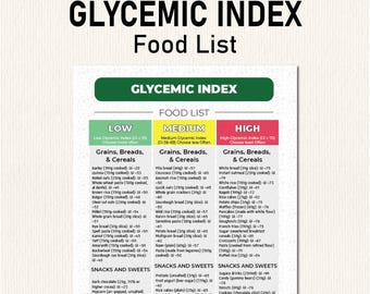 Glycemische indexlijst voor diabetici, voedingsmiddelenlijst glykemische index In één oogopslag, afdrukbaar download Patiëntenvoorlichting, spiekbriefje glykemische index Voeding