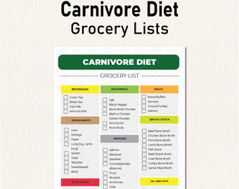 Carnivore dieetlijst, dieet alleen vlees voor gewichtsverlies, eiwitrijk ketogeen dieet, koolhydraatarm dieet, maaltijdplan en boodschappenlijst, spieropbouw