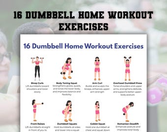 Dumbbell Home Workout Exercises for Women, Printable Exercises Poster, Home Fitness Routine, Beginner Dumbbell Exercises, Full Body Training