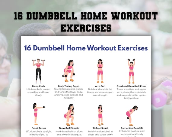 Dumbbell Home Workout Exercises for Women, Printable Exercises Poster, Home Fitness Routine, Beginner Dumbbell Exercises, Full Body Training