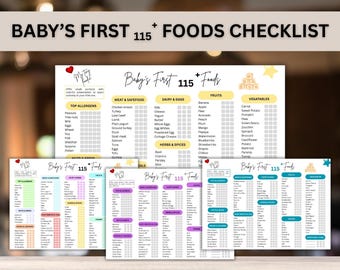 印刷可能な離乳食チェックリスト、離乳食開始のためのBLWガイド、離乳食トラッカー、1歳児までに食べられる100種類の食品