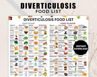 Voedingslijst diverticulose, dieetmaaltijdplan diverticulose, vezelarme tabel voor PDS, darmvriendelijke voedingsmiddelen, voedingsmiddelen die bij diverticulose moeten worden vermeden