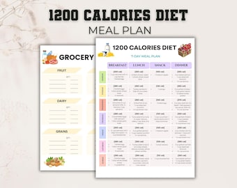 1200 Calories Diet Meal Plan, 7-Day Low Calorie Recipes Meal Plan, 7-Day Meal Prep, Portion Control Food Chart, Low Calorie Meal Plan PDF