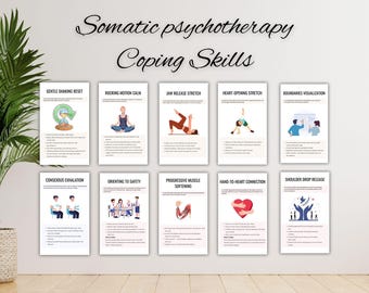 Somatic Psychotherapy Coping Skills Cards, Emotional Regulation, PTSD Therapy Flashcards, Somatic Exercises for Nervous System Regulation